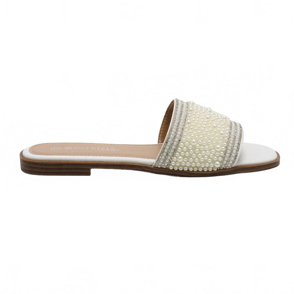 NEW PATRIZIA women's pearliest flat slide sandal in white